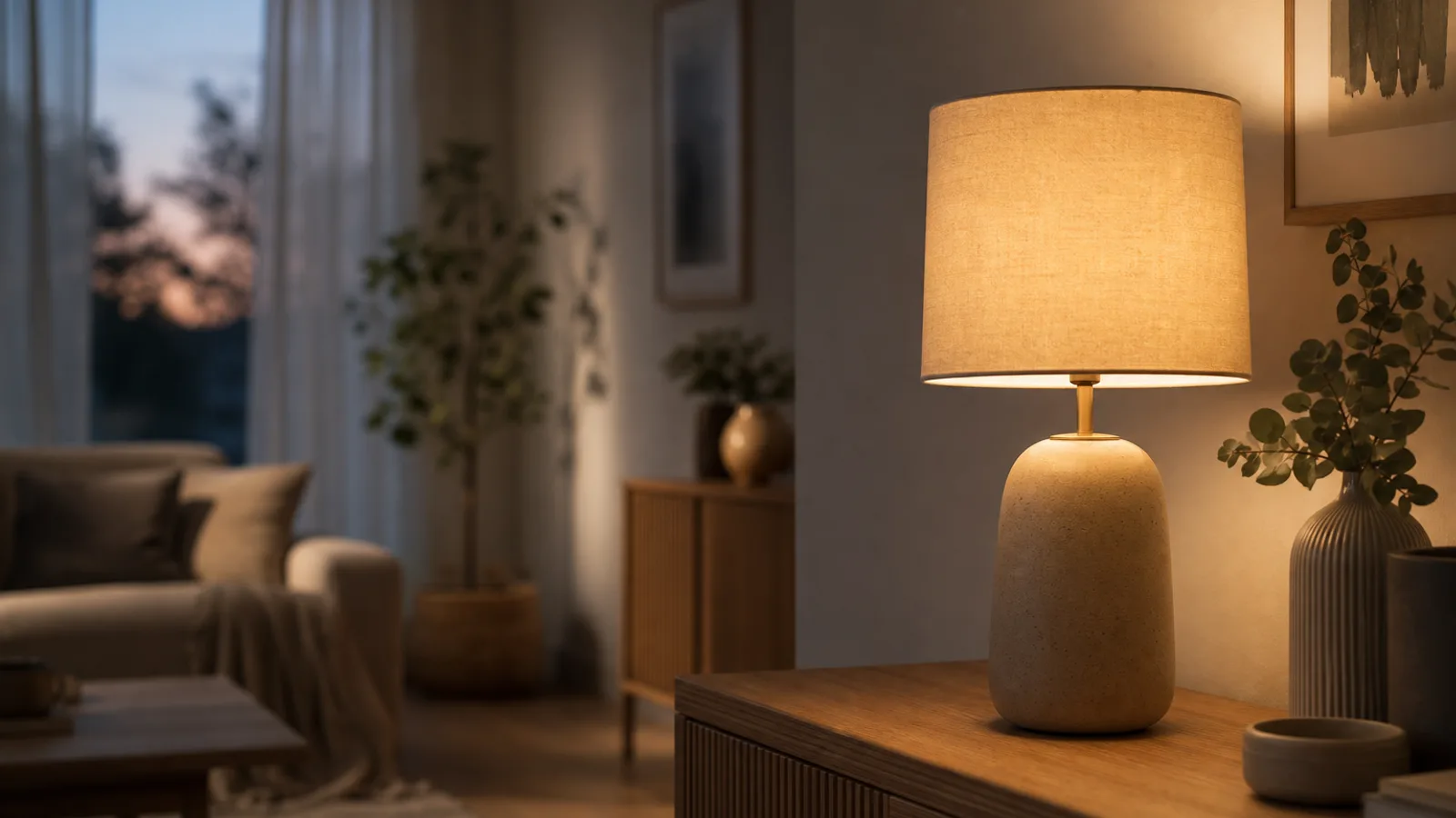 Smart LED-lampa i en modern armatur som skiftar från varm till svalare ton