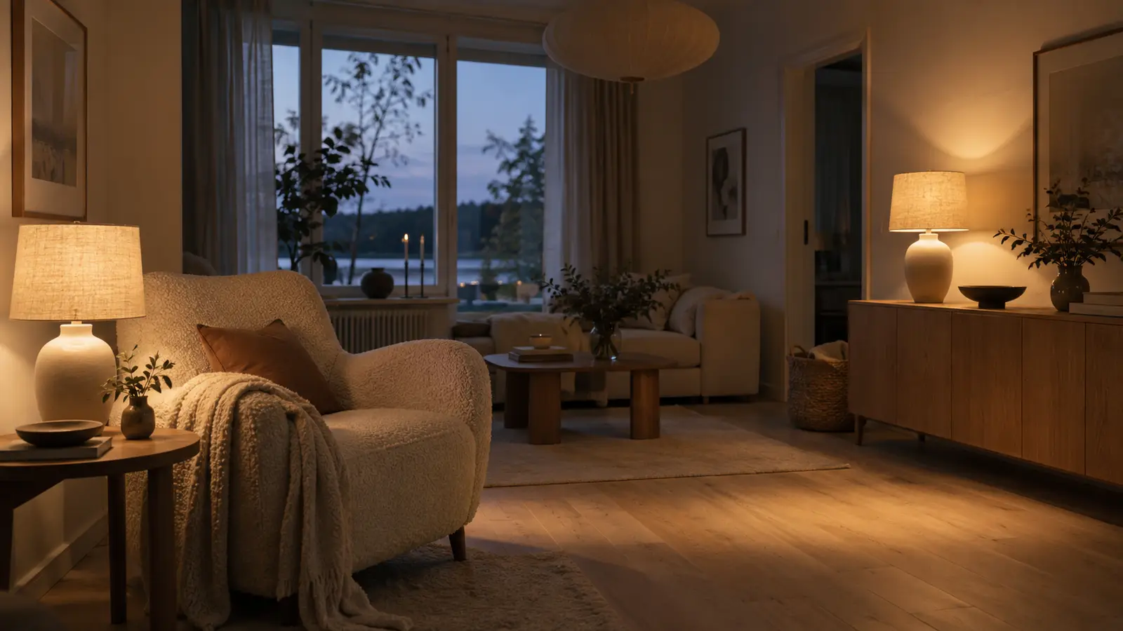 Två bordslampor ger mer användbart ljus i ett vardagsrum än en dyr taklampa